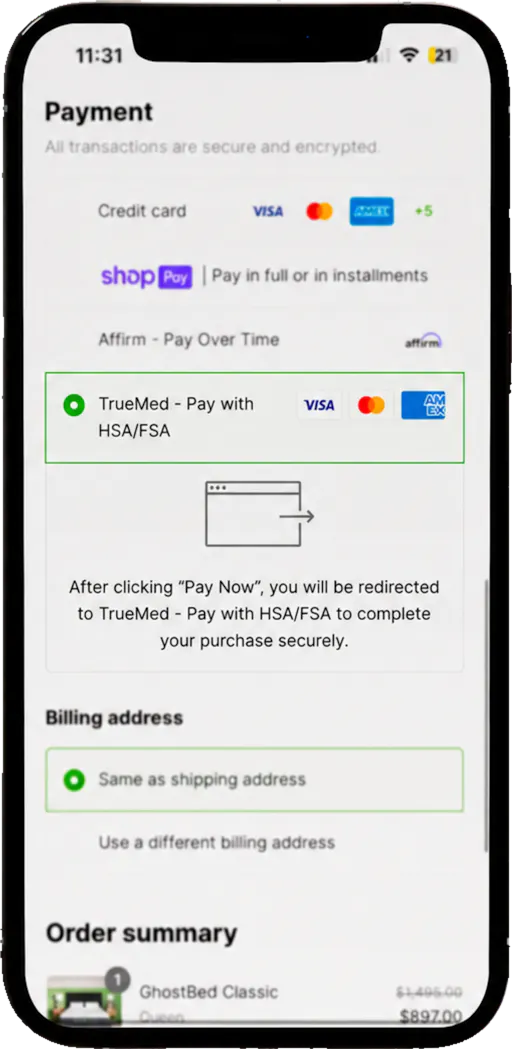 GhostBed FSA/HSA Checkout Screenshot