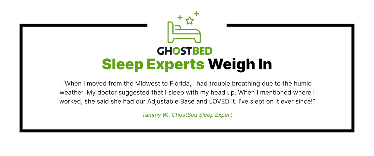 Citation de Tammy W., experte en sommeil, à propos de la base ajustable GhostBed.