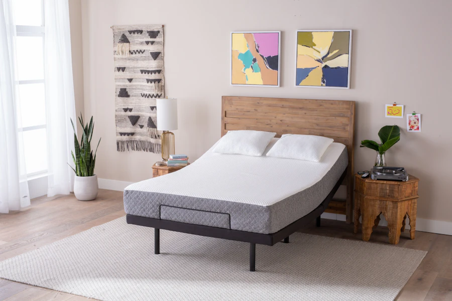 GhostBed Adjustable Base with headboard on wall