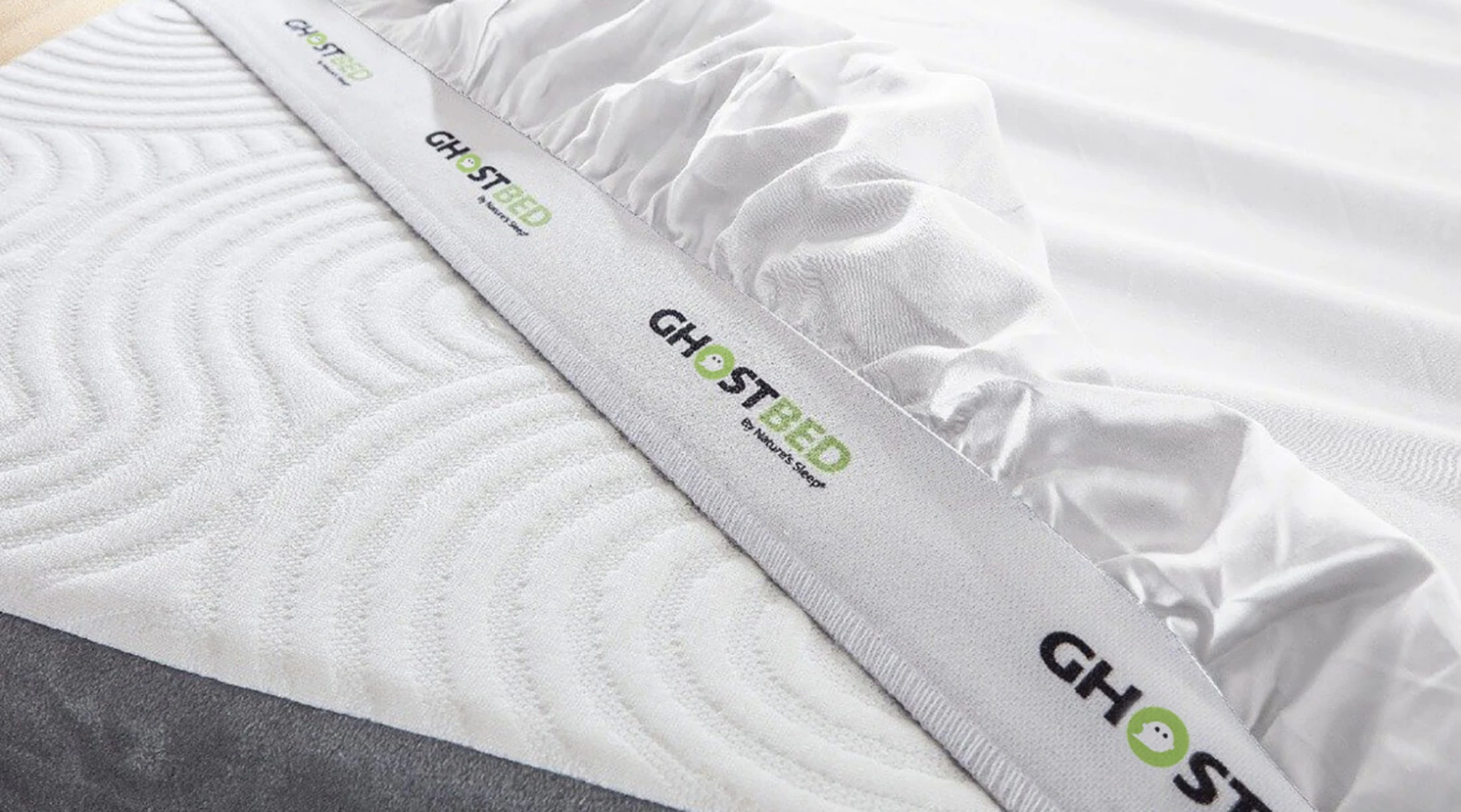 Split king sheets by GhostBed in white.