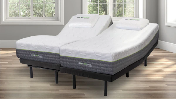 Split King GhostBed 3D Matrix mattress on an Adjustable Base