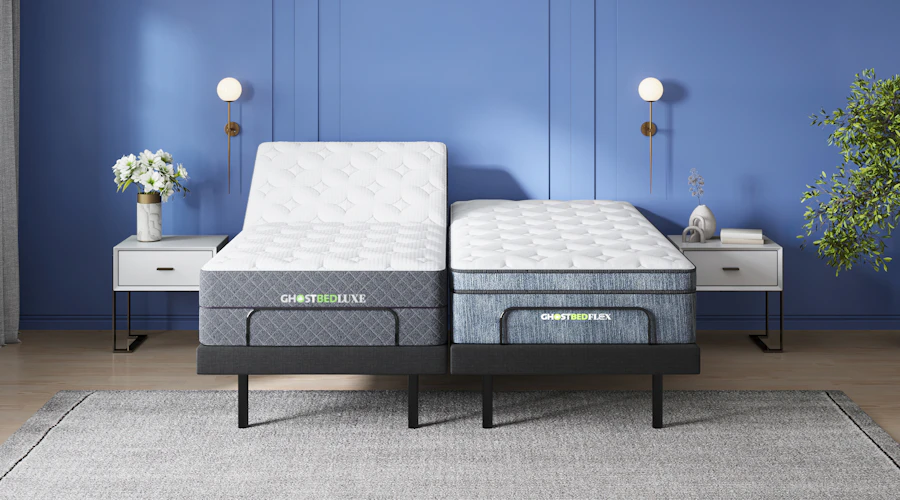 A split king featuring two different mattresses: the GhostBed Flex and GhostBed Luxe.