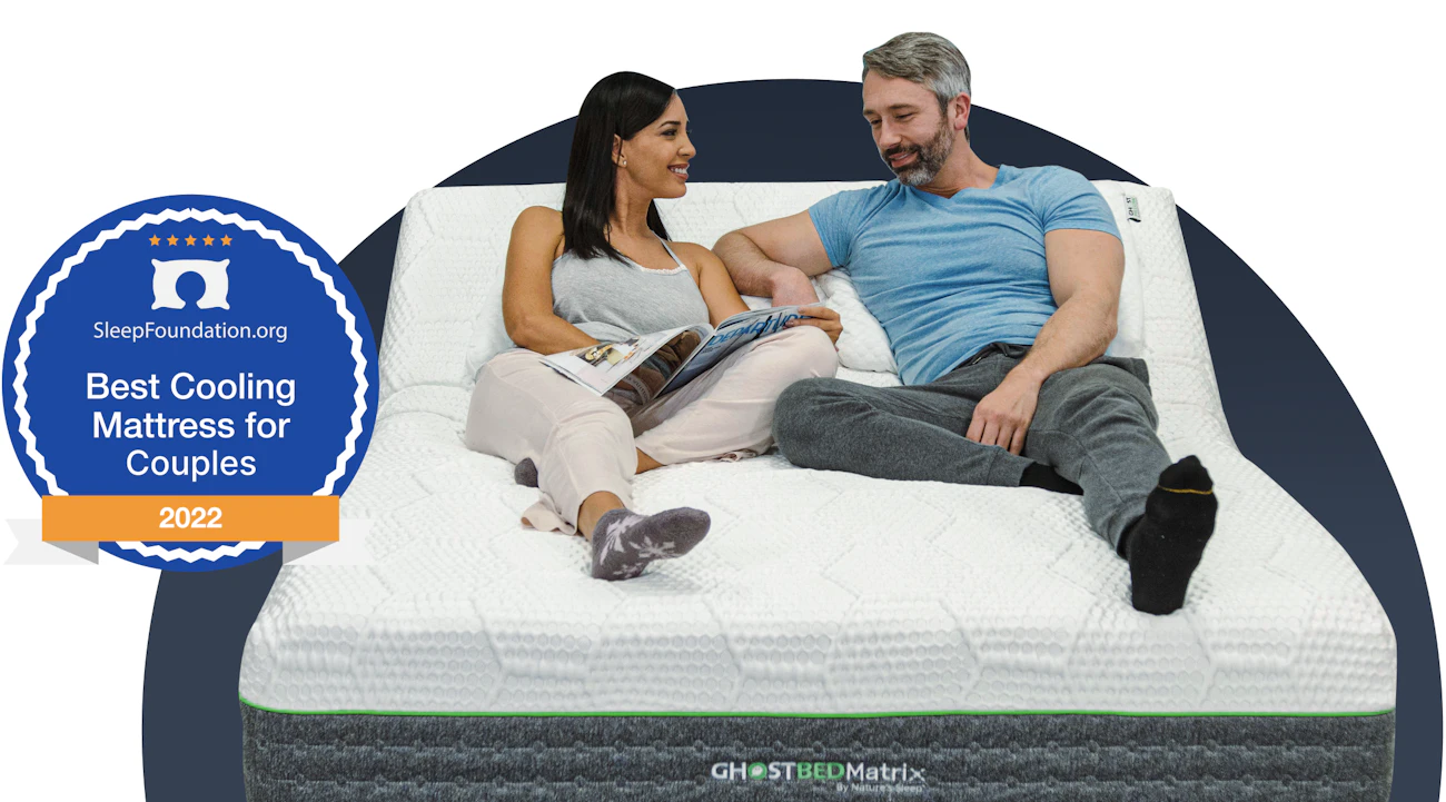 Couple on GhostBed 3D Matrix; Best Cooling Mattress Award by Sleep Foundation